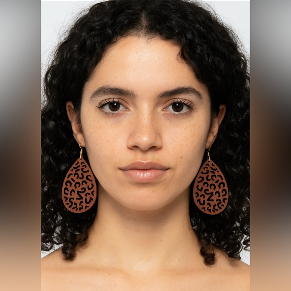 Elegant Brown Wooden Teardrop Earrings